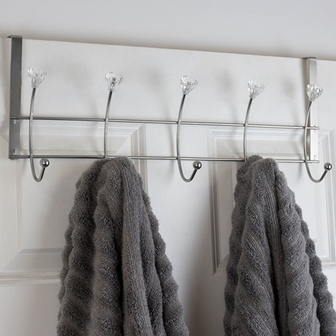 Home Basics 5 Hook Over the Door Hanging Rack with Crystal Knobs,Chrome 