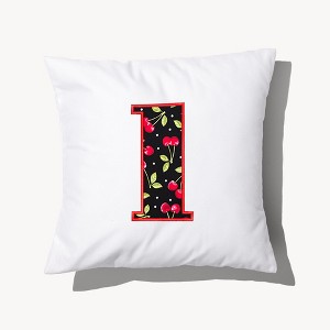 Personalization Mall Cherry Pop Initial Embroidered Applique Throw Pillow - 1 of 4