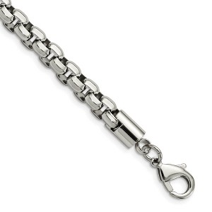 Black Bow Jewelry Men's 8.25mm Stainless Steel Fancy Rolo Chain Bracelet, 8.75 Inch - 1 of 4
