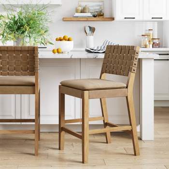 Faux Leather Woven Counter Height Barstool Warm Pine/Brushed Light Brown - Nathan James