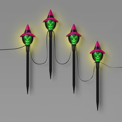 4ct Animated LED Witch Halloween Novelty Silhouette Stake Lights White - Hyde and EEK! Boutique™