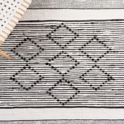 Boho Chic Black and Ivory Striped Kilim 5' x 8' Wool Area Rug