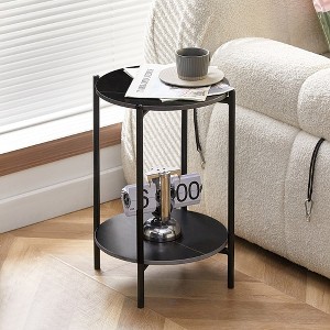 Round Side Table, Modern 2-Tier Sofa Side Table With Storage Shelf, Faux Marble End Table, Small Coffee Table - 1 of 4