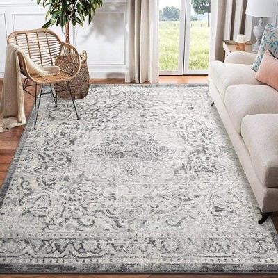 Vintage Medallion Area Rug Indoor Non-Shedding Stain Resistant Rugs Carpet Floral Rugs for Living Room Bedroom, 5'3" x 7'3" Gray