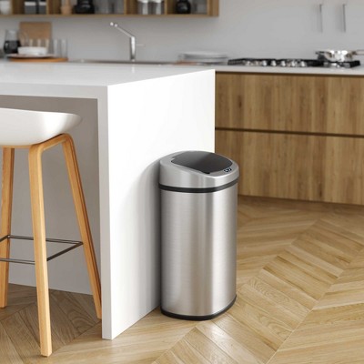 Stainless Steel Touchless Oval Trash Can with Motion Sensor Lid