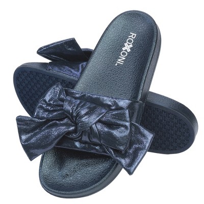 【関税送料込】ルブタン Matricia Bow Satin Slide Sandal Roxoni Women's Metallic Bow Slide Sandals – Blue Medium : Target
