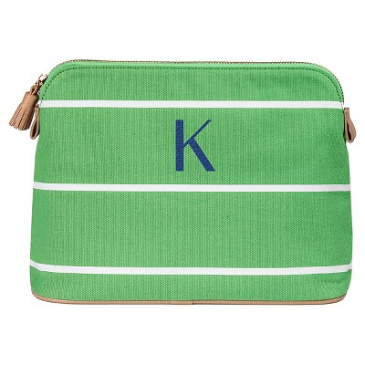 Personalized Green Striped Cosmetic Bag - K