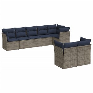 vidaXL 8 Piece Patio Sofa Set with Cushions Gray Poly Rattan - 1 of 4