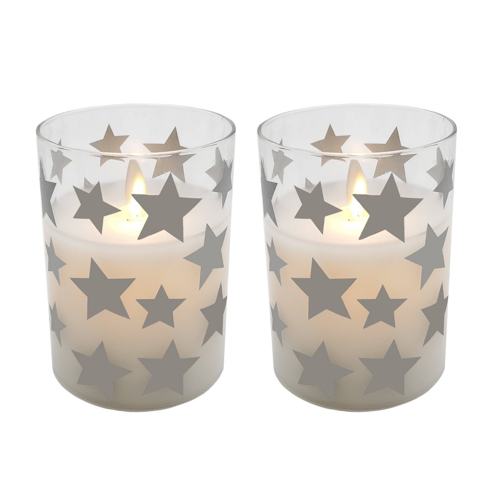 Photos - Other Decoration 2ct Battery Operated Glass LED Candles with Moving Flame Silver Stars