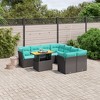 vidaXL 9 Piece Patio Sofa Set with Cushions - Black Poly Rattan without Storage - 2 of 4
