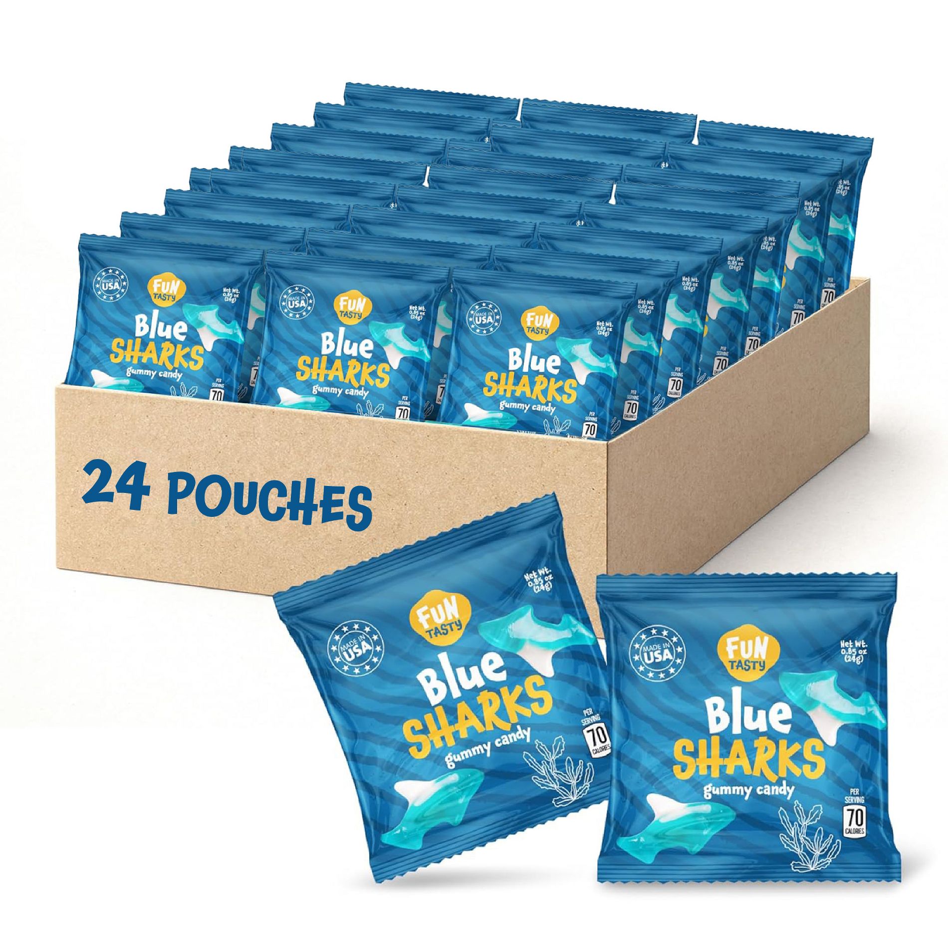 Gummy Sharks, Blue Shark Gummies Individually Wrapped - 24 Packs