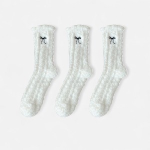 Anna-Kaci Women's 3-Pack Fuzzy Crew Socks with Embroidered Bow Detail and Soft Plush Texture - 1 of 4