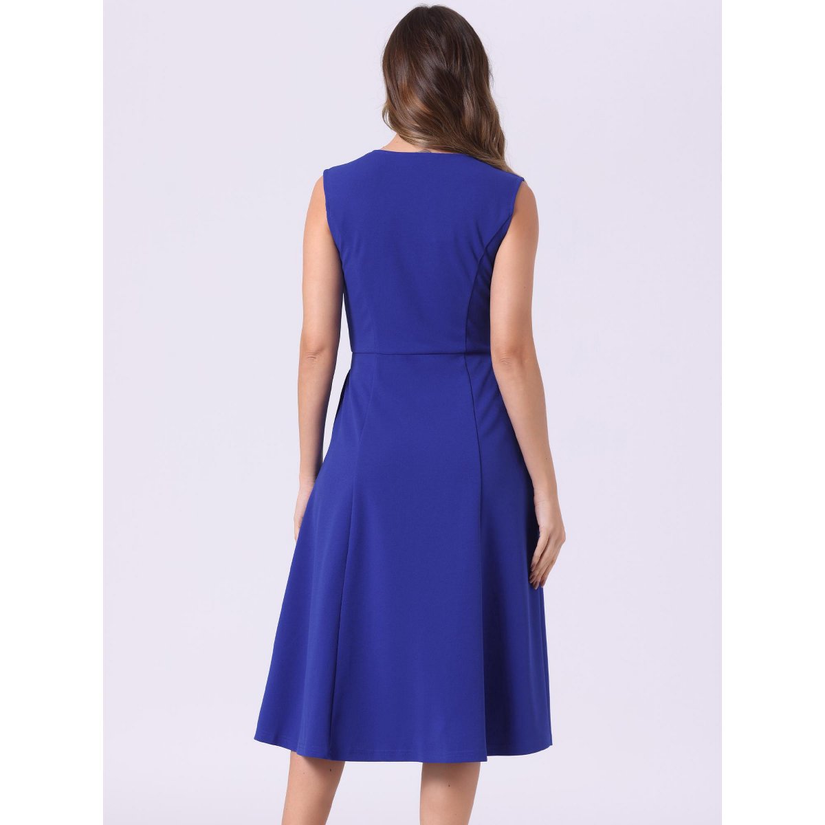 Женские платья INSPIRE CHIC Women's Notch V Neck Elegant Work Office A-Line Dress with Pockets Royal Blue X-Small — фото 5