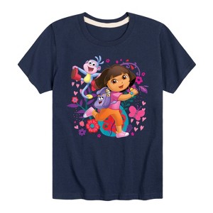 Boys' - Dora the Explorer - Boots Backpack Map With Flowers Short Sleeve Graphic T-Shirt - 1 of 3