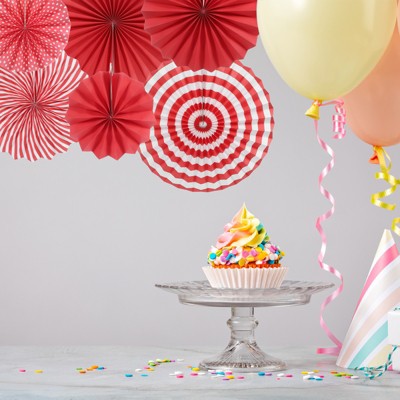Red and White Paper Fan Party Decoration Set, 12 Pieces