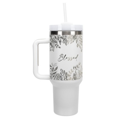 Elanze Designs Blessed Autumn Harvest Leaves 40 oz. Stainless Steel, Large Water Bottle Coffee Mug, Spill & Leak Resistant, Thermal Travel Tumbler