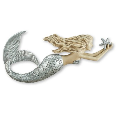 Collections Etc Beach-inspired 3D Resin Mermaid Wall Art 20.25" x 2.13" x 9.75" Silver
