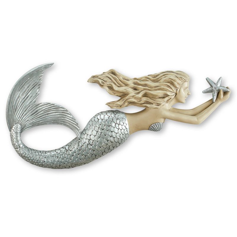 Collections Etc Beach-inspired 3D Resin Mermaid Wall Art 20.25" x 2.13" x 9.75" Silver, 1 of 3