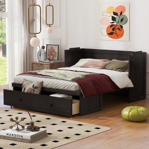 TIRAMISUBEST Full/Queen Size Murphy Bed Wall Bed with USB Port and a Large Storage Drawer, Wooden Murphy Cabinet Bed, Space Saving Design - 1 of 4