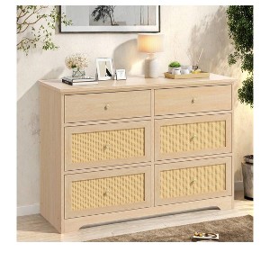 Multipurpose Natural Rattan Dresser Chest of Drawers For Bedroom Cloth Organizer, ,Wall-mounted TV platform, A mirror stand, For Bedroom - 1 of 4