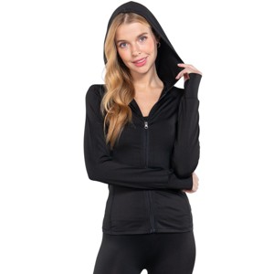 Slickblue Women’s Workout Long Sleeve Hoodie Track Jacket, Athletic Fit, Comfortable Stretch, Color & Size Option - 1 of 4