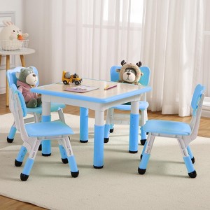 Kids Table and 4 Chair Set,23 inch Height Adjustable Toddler Table and 4 Chairs with Non-Slip Desk Legs&Organizer Graffiti Desktop - 1 of 4
