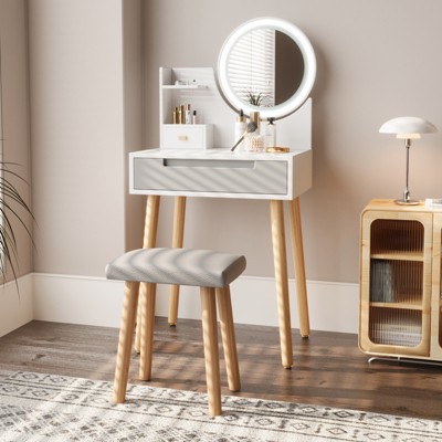 ELECWISH Small Vanity Table with Mirror and Chair