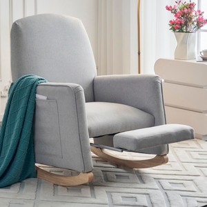 Nursery Rocking Chair with Adjustable Footrest,Cotton Linen Modern Glider with Side Pocket for Living Room or Bedroom-Baofuwish - 1 of 4