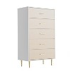 Tall Narrow Wooden White 5 Drawer Dresser with Gold Metal Handles and Legs for Bedroom, Living Room, Entryway - 2 of 4