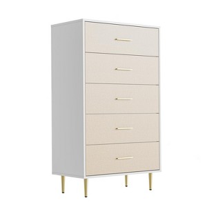 5 Drawer Dresser, Tall Narrow Chest of Drawers, Wooden Skinny Dresser with Gold Metal Handles and Legs - 1 of 4