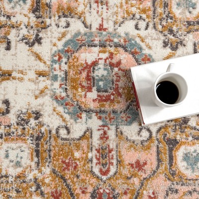 Beige Medallion Rectangular Easy Care Synthetic Rug