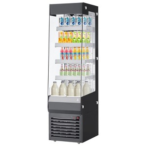 Commercial Fridge, Display Refrigerator -  Stainless Steel Upright Merchandiser, 4 Castors, 4 Adjustable Shelves, Custom Lightbox for Coffee Bar - 1 of 4