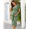 Maternity Deep V-Neck Ruffle Sleeve Dress Summer High Waist Flowy Midi Dresses for Pregnancy - 2 of 4