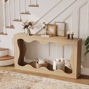 63" Narrow Farmhouse Console Table w/ Storage - Brown Wood Industrial Sofa Table for Entryway, Hallway, Foyer & Living Room - 1 of 4