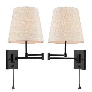 Claxy Set of 2 Fabric Shade Swing arm Plug-in or Hardwired Black Wall Lamp - 1 of 4