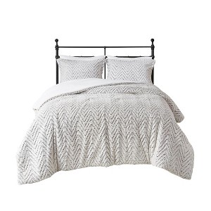 Gulches Ivory King Cal King Chevron Theme Faux Fur Mattress Size 104x90 3 Piece Down Alternative Blanket - 1 of 4
