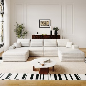 135" Cloud Plush Corduroy Modular U-Shaped Sectional Sofa with Right Chaise and Ottoman, Floor Design, No Assembly - 1 of 4