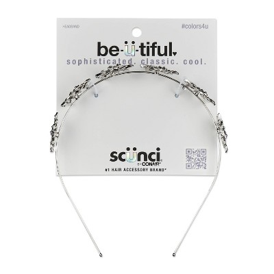 scünci be-ü-tiful Rhinestone Embellished Floral Metal Headband - Silver