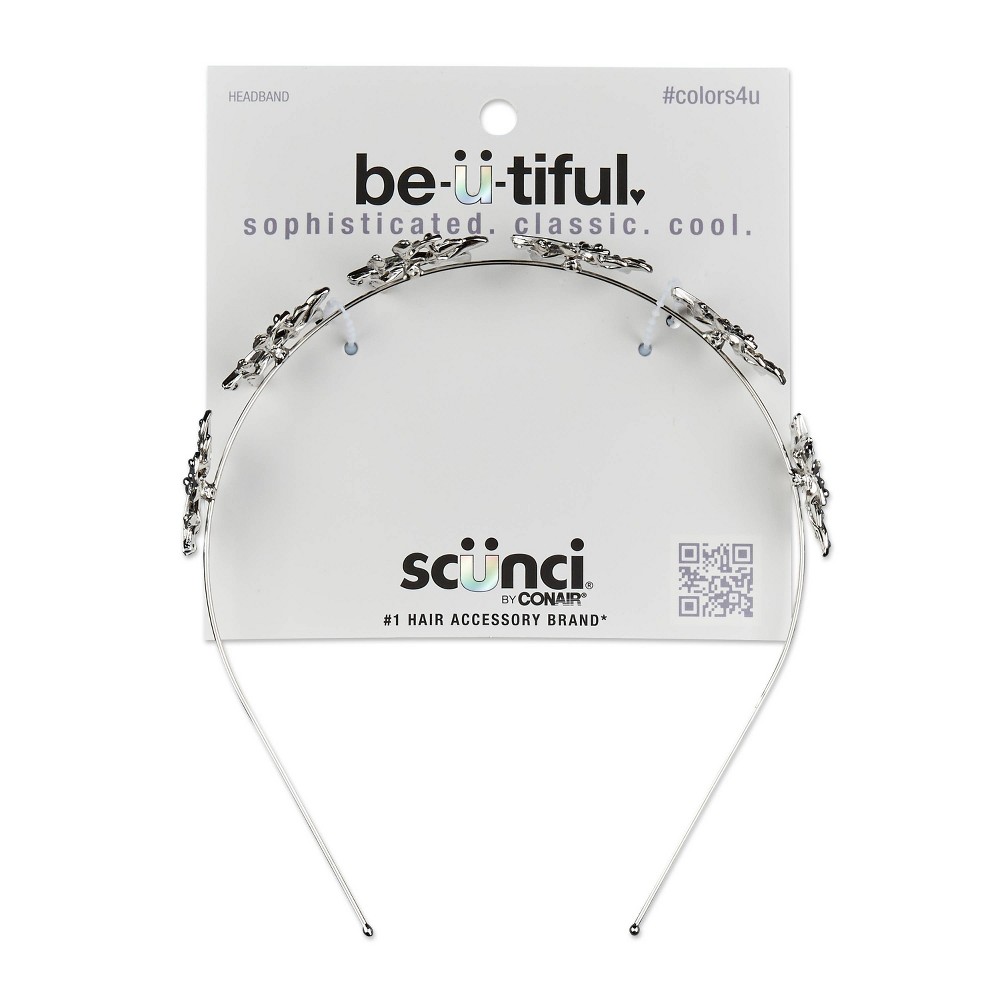 Photos - Hair Styling Product scünci be-ü-tiful Rhinestone Embellished Floral Metal Headband - Silver