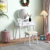 Okak Contemporary Wooden Vanity Desk with Stool, Makeup Vanity with Round Mirror and 1 Drawer, Girls Vanity for Bedroom, Dressing Room - 3 of 4