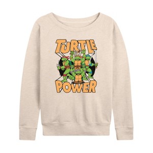 Women's - Teenage Mutant Ninja Turtles - Turtle Power Lightweight French Terry Wide Neck Long Sleeve Shirt - 1 of 4