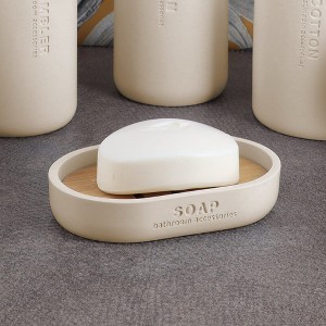 Evideco French Home Goods Chic Polyresin Soap Dish with Draining Bamboo Insert - 1 of 4