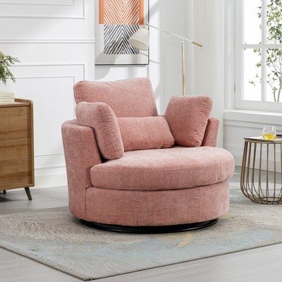 Hrinhom 42" W Oversized Barrel Chair,Modern Chenille Swivel Sofa Chair With Metal Base