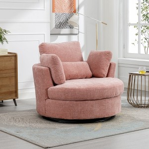 Hrinhom 42" W Oversized Barrel Chair,Modern Chenille Swivel Sofa Chair With Metal Base - 1 of 4