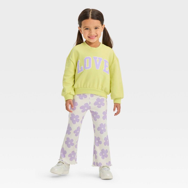 Grayson Mini Toddler Girls' Oversized French Terry Graphic Crewneck Sweatshirt - Green, 3 of 10