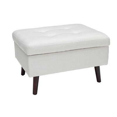 Tufted Fabric Mid-Century Modern Storage Ottoman & Walnut Legs Beige - OFM