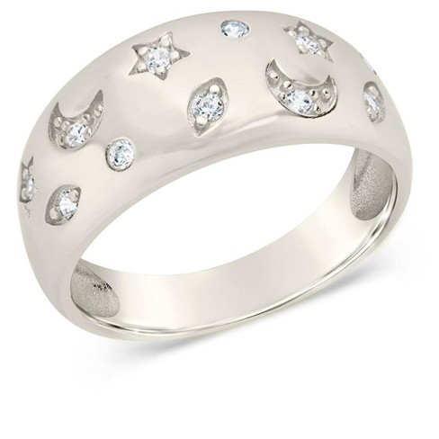 Shine By Sterling Forever Star And Crescent Bezel Dome Band Ring