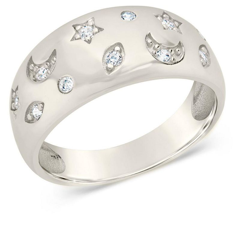 SHINE by Sterling Forever Star and Crescent Bezel Dome Band Ring, 1 of 4