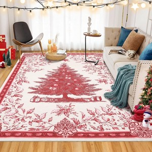 Christmas Tree Washable Area Rug, Soft Non-Slip Nursery & Bedroom Mat, Stain Resistant Holiday Carpet for Living Room & Office - 1 of 4