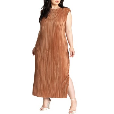 ELOQUII Women's Plus Size Plisse Short Sleeve Midi Dress